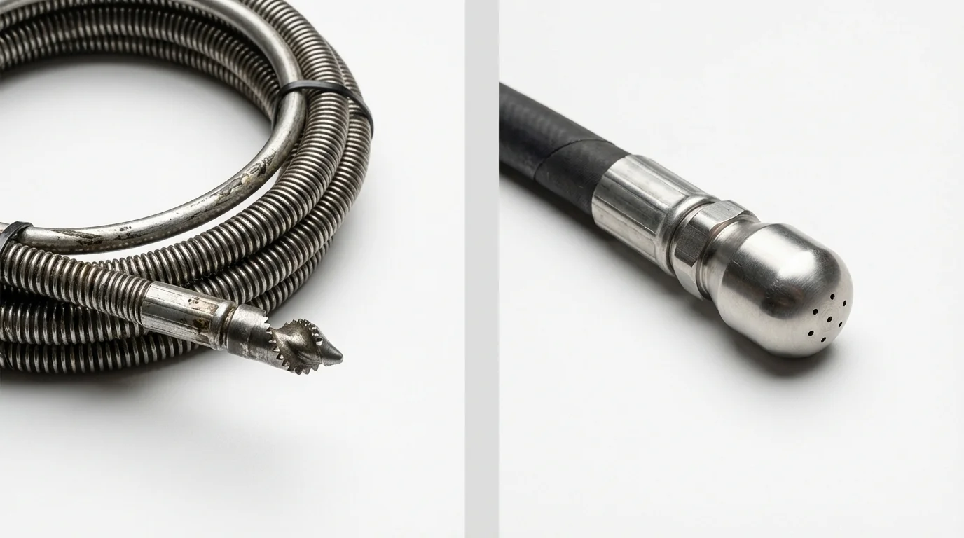 Drain snake cable and hydro jetting nozzle used for drain cleaning in Onawa, IA