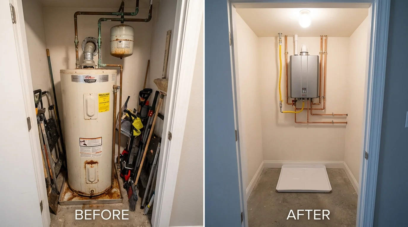 Tank water heater versus wall-mounted tankless unit comparison for Onawa, IA homeowners