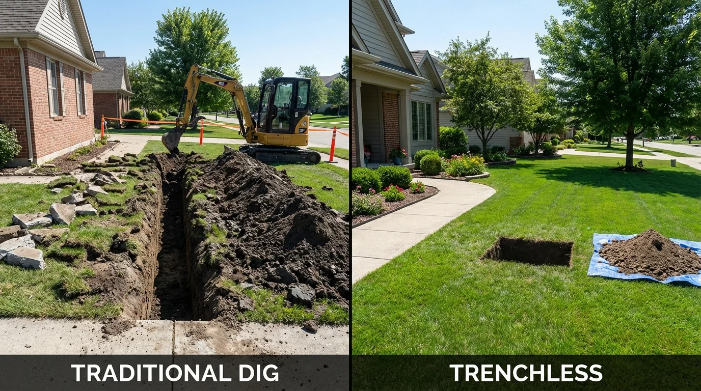 Trenchless sewer repair with minimal yard damage versus traditional excavation in Onawa, IA